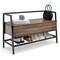 Rustic Brown Industrial Shoe Bench with Storage Space and Metal Handrail